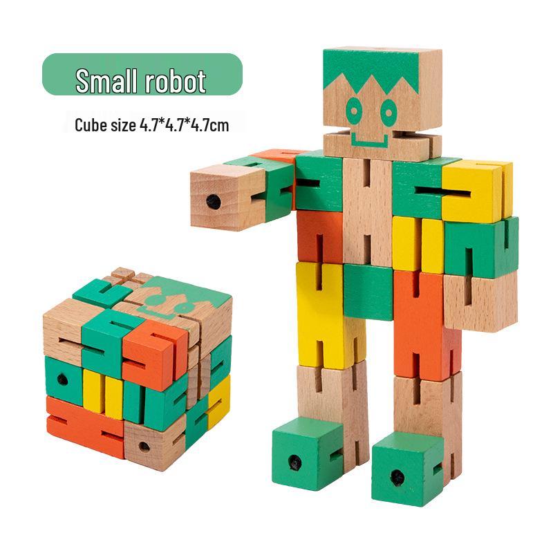Children's Wooden Magic Cube Deformable Robot Puzzle – Educational and Brain-Teasing Toy