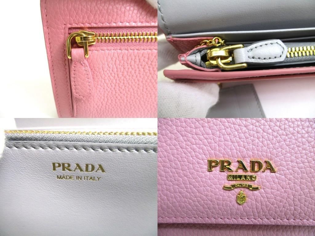Authentic PRADA Pink and Gray Deer Leather Bifold Long Flap Wallet #a636  Refurbished