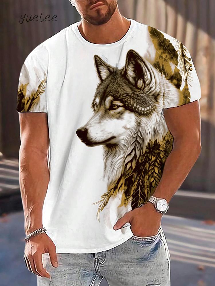 Summer 3D Wolf Pattern T-Shirts for Men Men's Short Sleeve Tee Round Neck Men's Tops Fashion Currents Oversized Men's T-Shirt