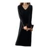 [MlleeSSeeldyTRC] Knit Dress, Elegant Dress, Long Sleeve, Long Dress, V-neck, Sweater Dress, Neat, Ribbed Knit, Loose, Body Shape Coverage, Slimming,