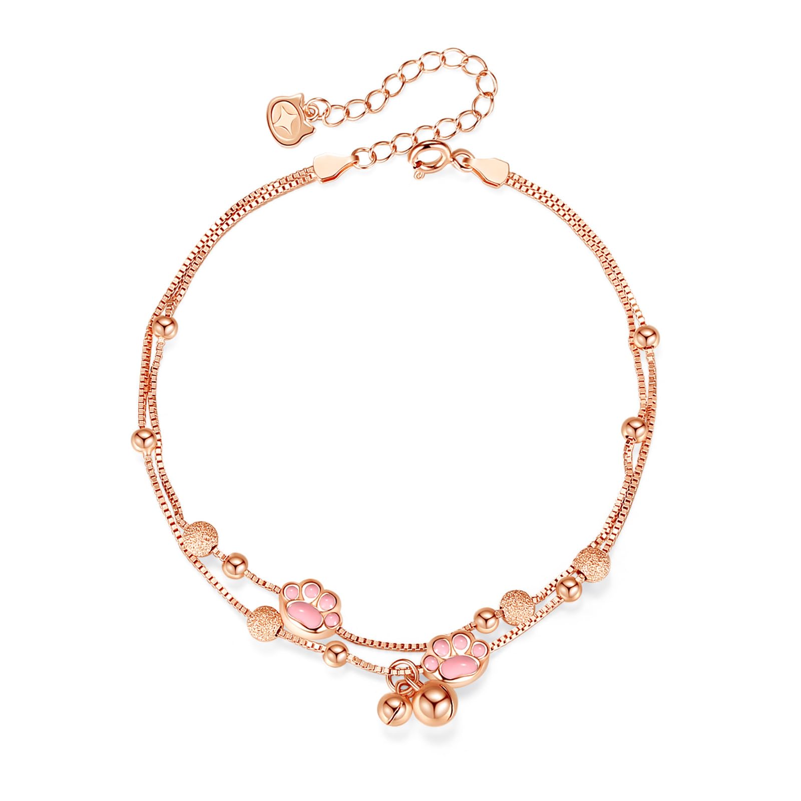 

Anklet Popular for Leaving It on 2 Rows Pink Goal Extension Chain Paw Ankle Accessory Silver 925 Metal Allergy Compatible Cute Birthday Present for