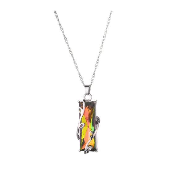 Colorful Faux Crystal Necklace Rectangular Pendant Necklace Stylish Vine Design