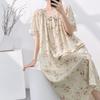 1011 new short-sleeved cotton and silk nightdress women's summer round neck can be worn outside medium and long loose high-end home skirt