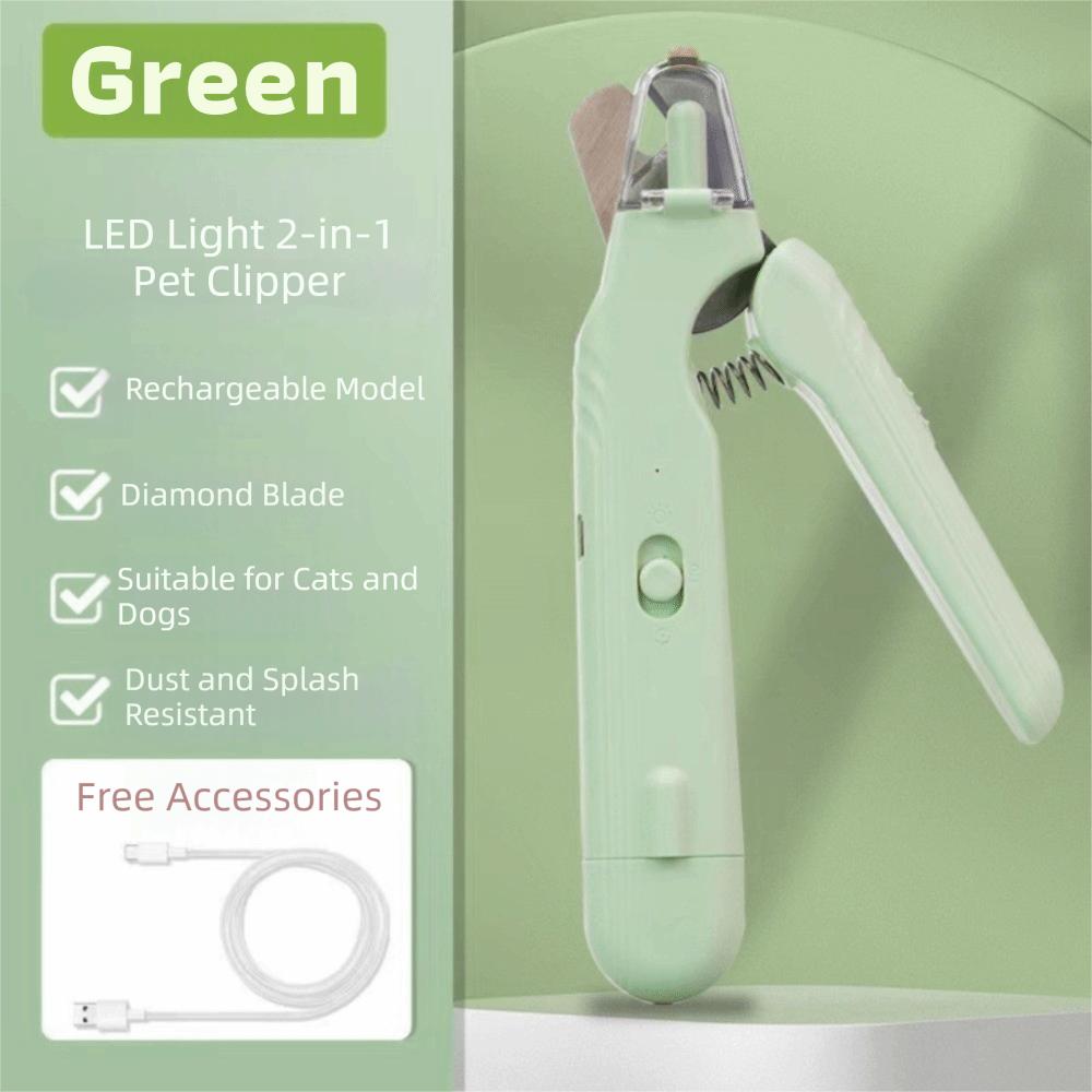 

Pet Tool Quiet Pet Nail Clippers with 2 LED Lights Splash Guard Pet Nail Grooming Tool USB charging Claw Trimmer Cats зелений