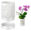 ABYN-Orchid Pot With Holes Plant Pots Outdoor Indoor Flower Pots For Repotting With Drainage And Saucer 4 Inch