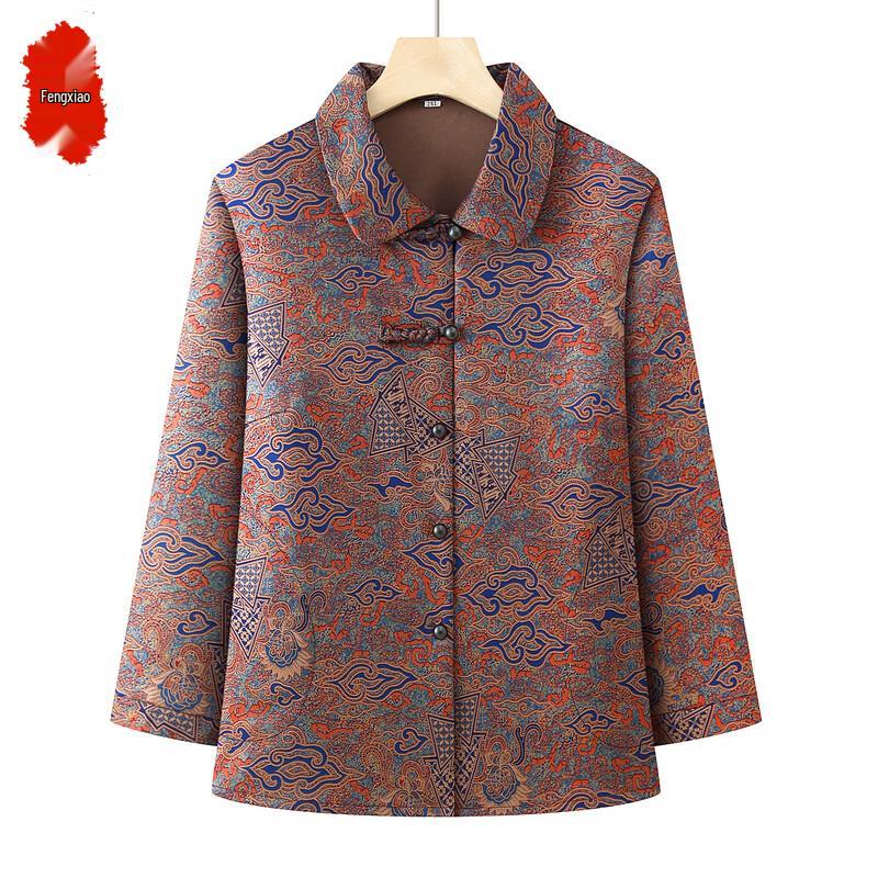 Middle-Aged Women's Jacquard Lapel Cardigan