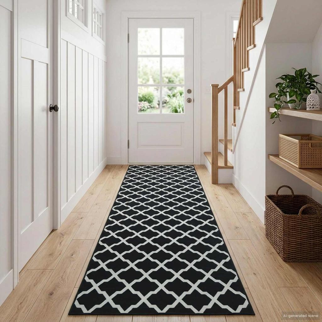 Runner Rug LESAKA Black and White 100 x 450 cm