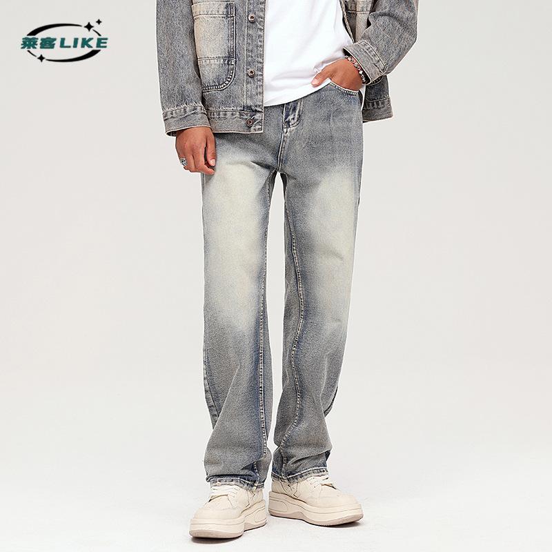 2024 Four Seasons New Men'S Pants Denim Simple Retro Pants Western Cowboy Feng Shui Washed Old Loose Straight Pants