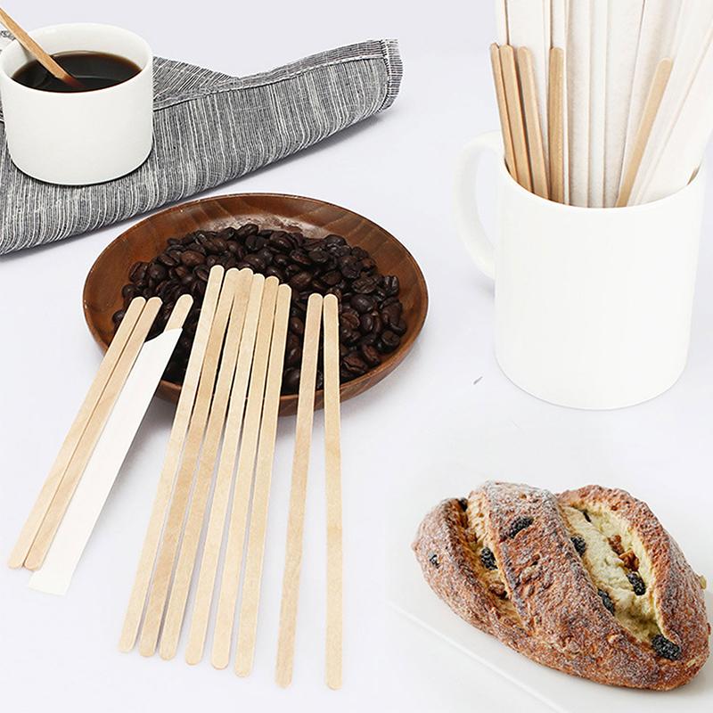 6" Round Head Swizzle Sticks Hygiene Used Once And Individually Wrapped Natural Birch Wood Coffee Stirrer 100PCS