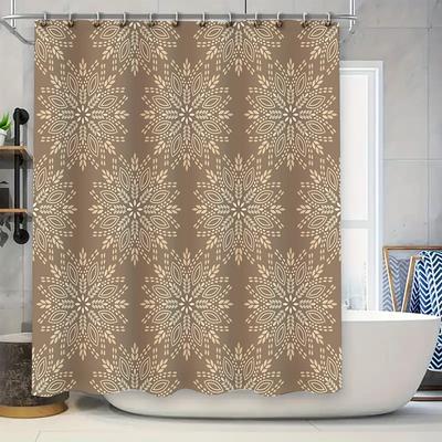Retro Bloemen Douchegordijn Moderne Badkamer Decoratie met Wit Sneeuwvlok Patroon op Beige Achtergrond Waterdichte Stof voor Badkamer