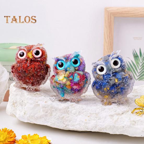Eulenfigur aus natürlichem Kristall, handgefertigte Eulenstatue aus Kunstharz, gefüllt mit Kristallsteinen, Eulen-Tischdeko für Zuhause, Büro, Auto, Dekoration, Reiki-Heilung