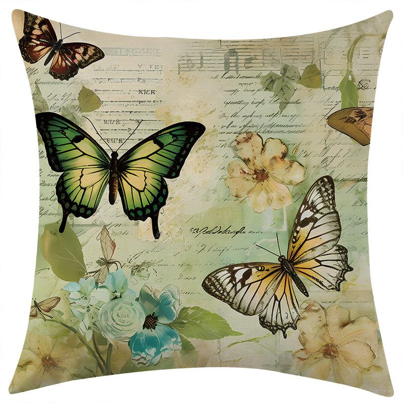 New Spring Butterfly Dream Forest Linen Pillowcase Car Sofa Lumbar Pillow Cushion