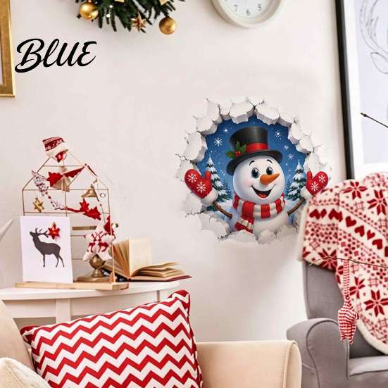 Holiday Interior Ornaments 3D Christmas Wall Stickers Self‑Adhesive PVC Decals Reindeer Santa Claus Decor Gingerbread Snowman Xmas for Bedroom