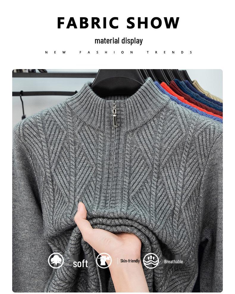 2025 Men's Fashionable Half-High Collar Zipper Jacquard Knit Sweater