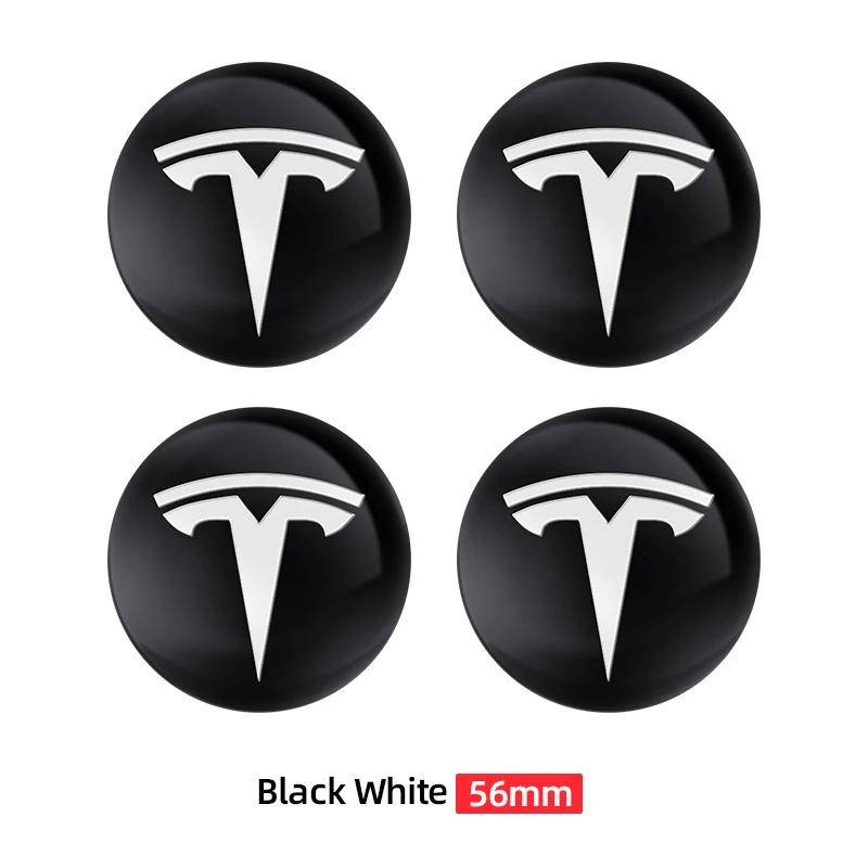 4pcs 56mm Car Emblem Wheel Hub Center Cap Stickers For Tesla Model S Model3 Model Y X Tire Center Cover Badge Decal Accessories