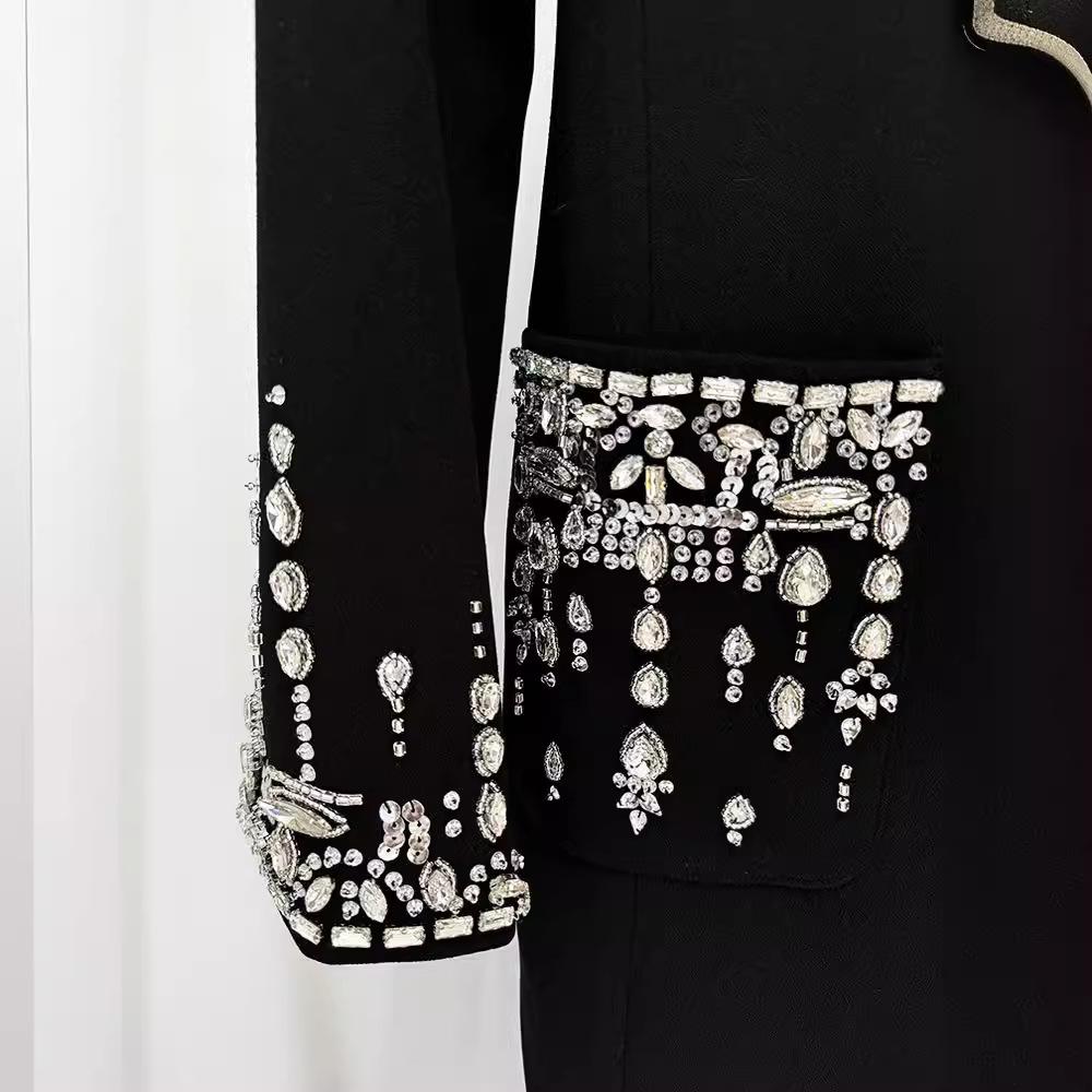 2026 European & American Star Fashion Beaded Rhinestone Lapel Mermaid Evening Gown