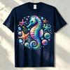 Rainbow Seahorse Starfish Seashell Ocean Graphic Unisex Cotton Tee Beach Sea Life Summer Vacation Casual Basic Apparel Wear Top