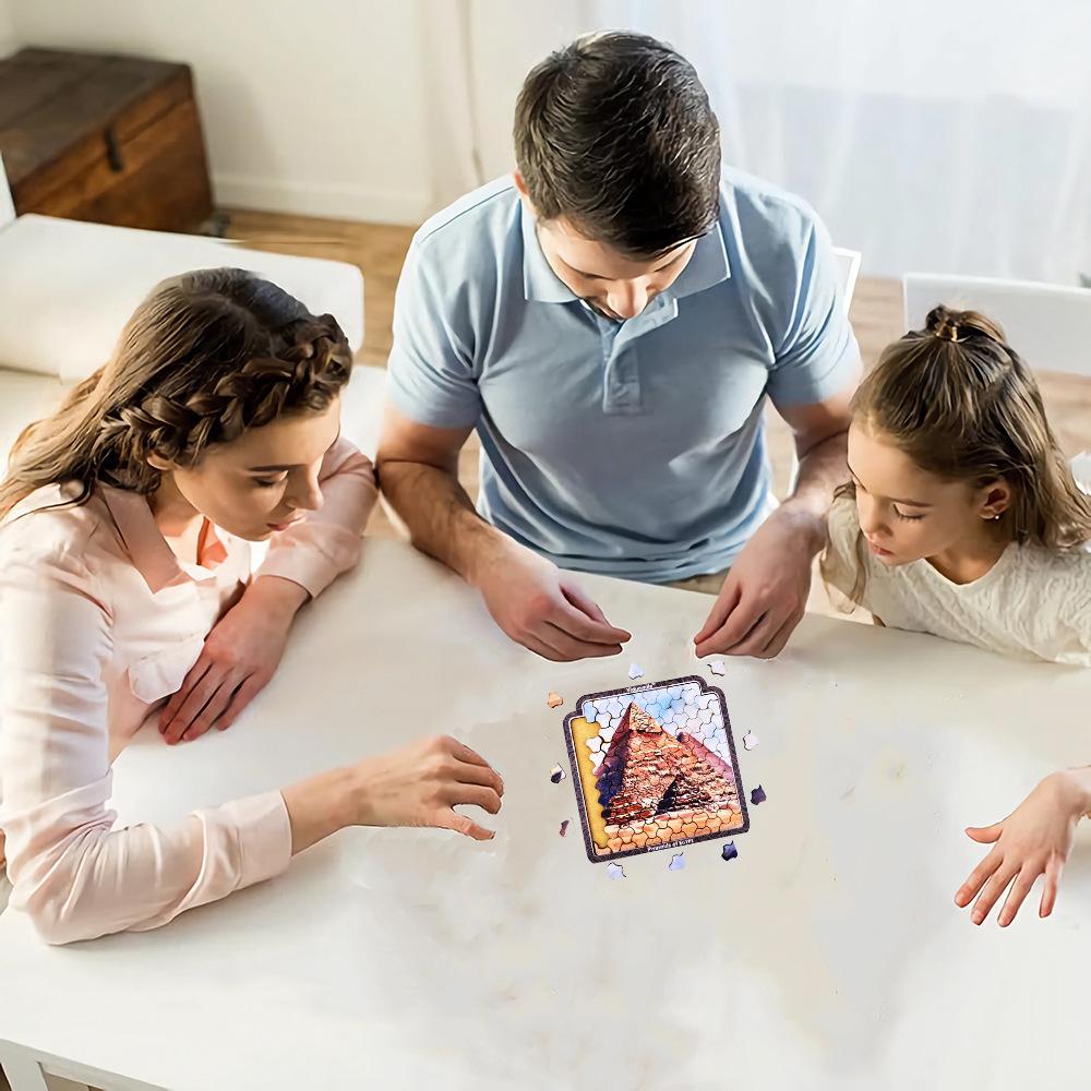 Египетская пирамида 123 деревянная плоская головоломка трехмерный эффект круглая — фото 2