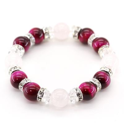 Ishiki Premium Rosa Tigerauge 10mm und Rosenquarz 10mm Gebetsperlen Armband, Kraftstein, Liebesamulett Armband [b189]