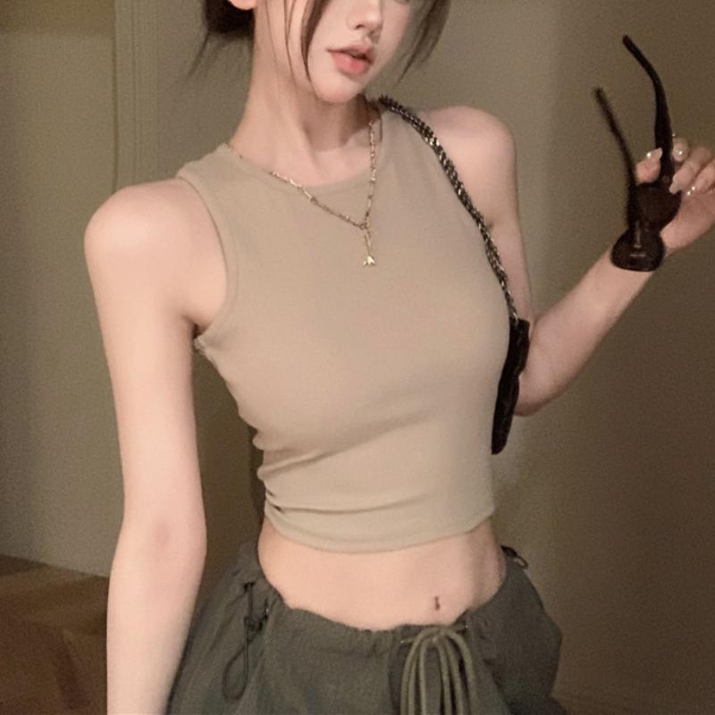 Women Sexy Vest Slim Camis Sleeveless Round Neck Hollow Tank Tops Summer Female Casual Solid Color Basic Camisole