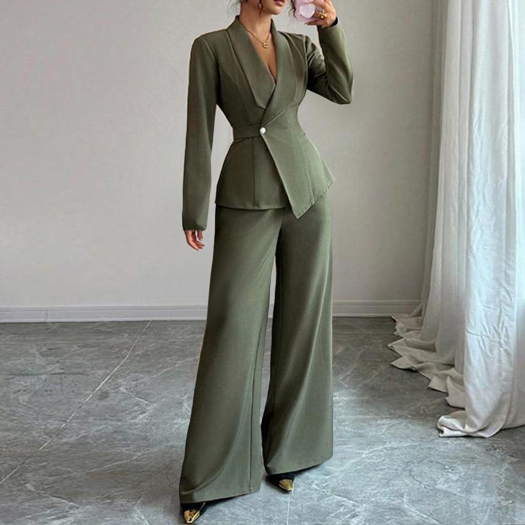 Damen Stilvoller Langarm-Anzugjacke Und Hose Zweiteiliges Set