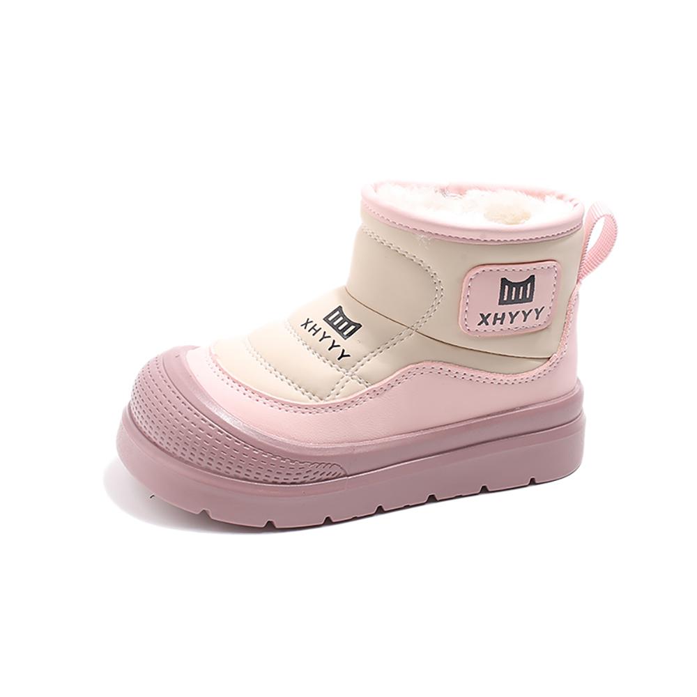

PU Leather Snow Boots For Children Waterproof Thick Warm Girl s Plush Boots Faux Fur Winter Cotton Shoes For Teenager Kids 26 розовый