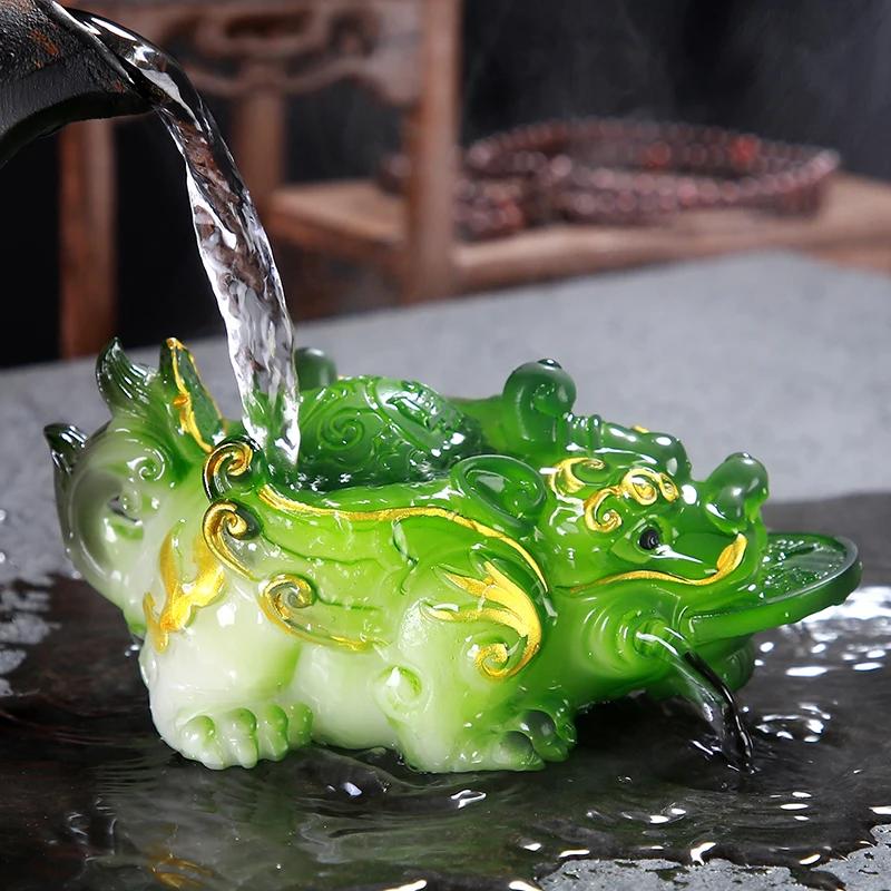 Retro Golden Toad Statue Resin Color Changing Tea Pet Lucky Tea Figurine Ornaments Can Raise Tea Set Decoration Accessories Gift