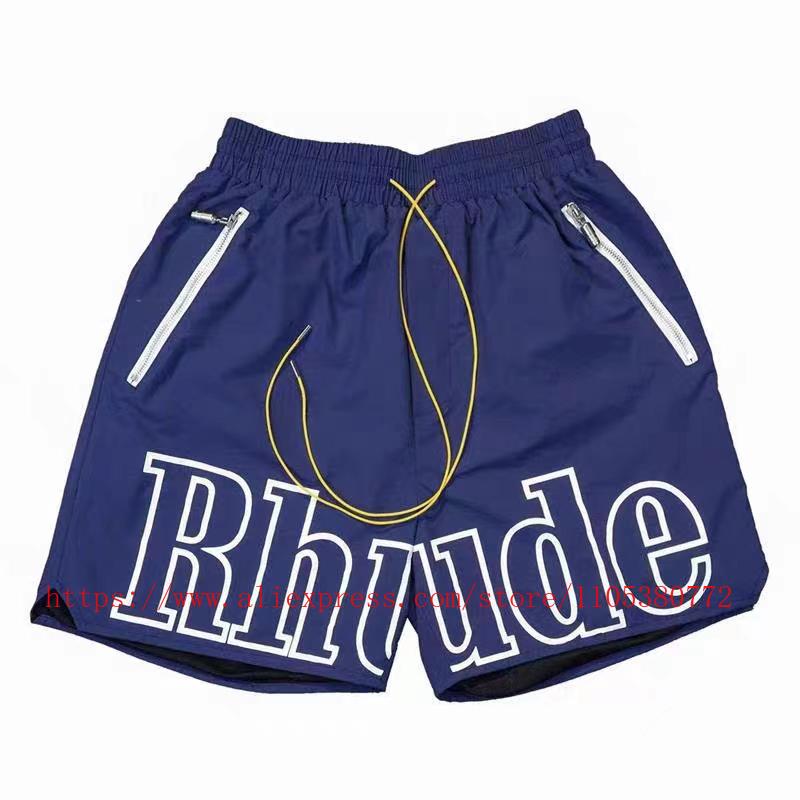 Latest Style RHUDE Men's Casual Shorts Hip Hop Elastic Waist Drawstring Zip Pocket Summer Street Leisure Beach Shorts