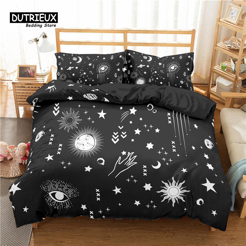 Comforter 3D Geometric Bedding Set Bohemian Style Sun Eye Star Floral Wing Abstract Pattern Print Microfiber King