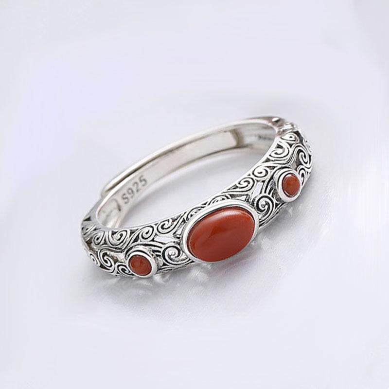Chinese Retro Openwork Ring with Southern Red Agate