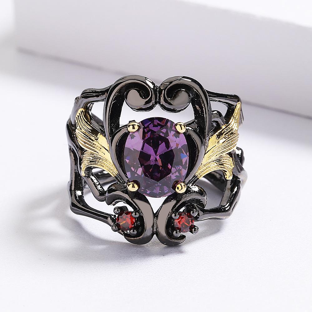 

Кольцо с разделением цветов из черного золота, европейское и N-образное, с инкрустированными бриллиантами, полое кольцо в форме капли воды No. 10