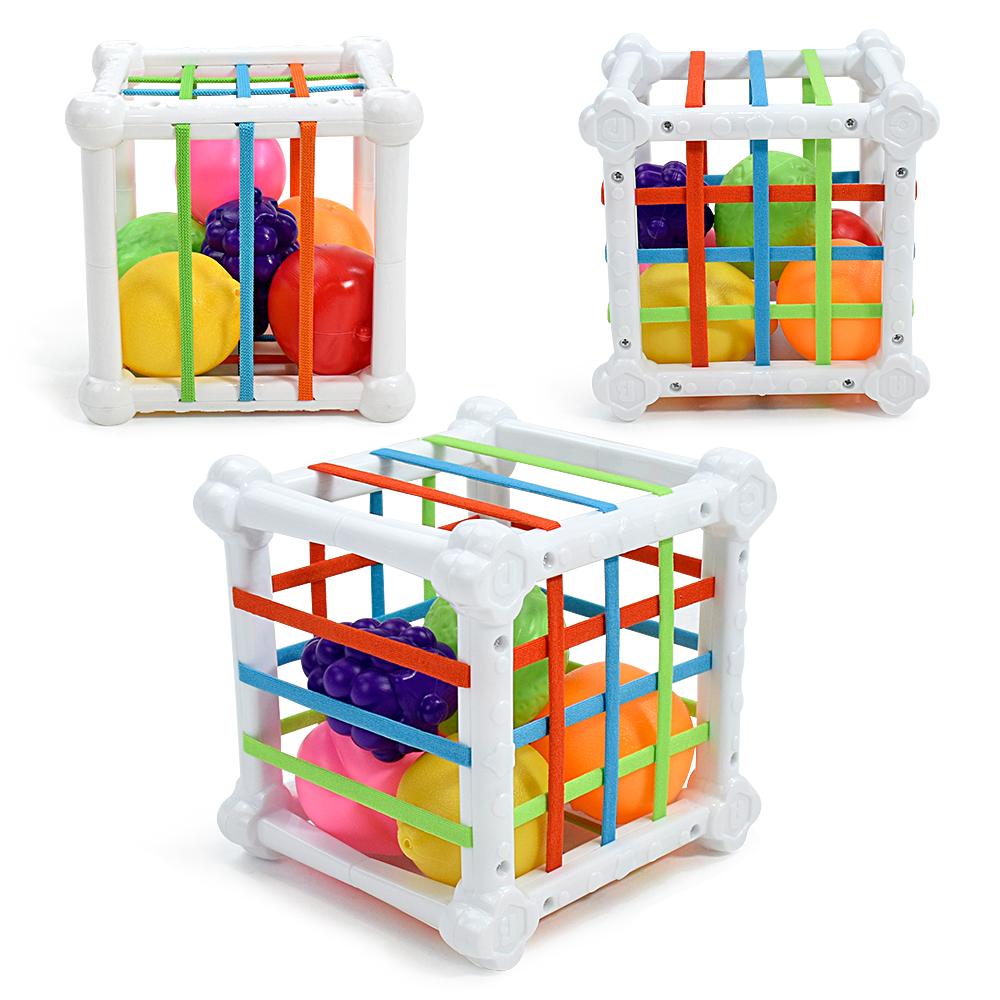 Baby Montessori Sensory Toys Shape Sorter Cube Baby Toys with Colorful Fruits Activity Learning Fine Motor Skill for 1 Year Old