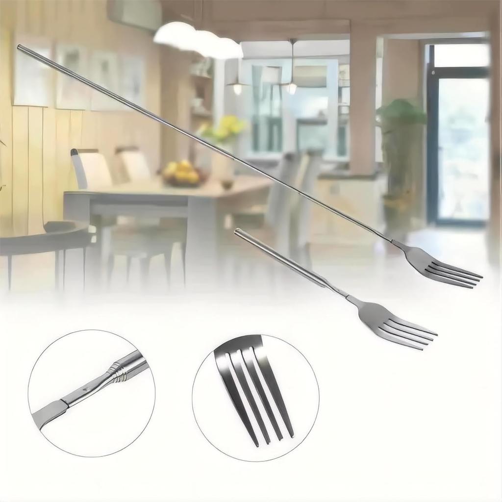 Extendable Fork Long Telescopic Fork with Extendable Handle Stainless Steel Dinner Forks, Extending for BBQ Tableware Supplies, Extends 25.4 Inch (1