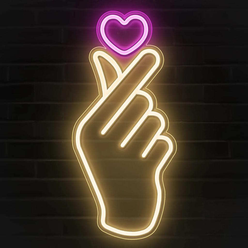 Finger Heart Hand Love Neon Signs for Wall Decor for Valentines Day Gift, Light for Home, Bedroom, Party, Wedding Decor
