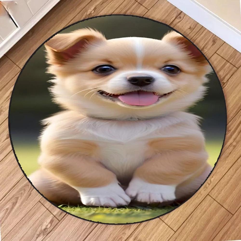 Słodki złoty szczeniak uśmiech okrągła mata salon sypialnia kuchnia balkon dywaniki antypoślizgowe joga dekoracja domu dziewczyna prezenty dywan