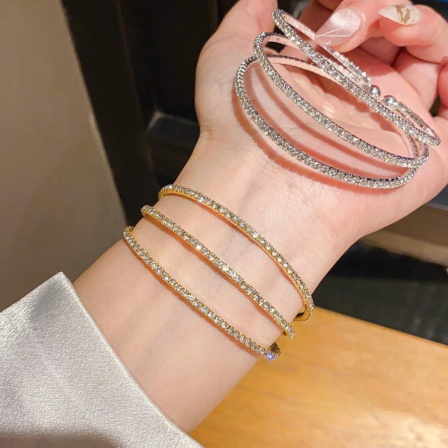 Copper Diamond Inlay Three Layer Minimalist Cuff Bracelet For Women