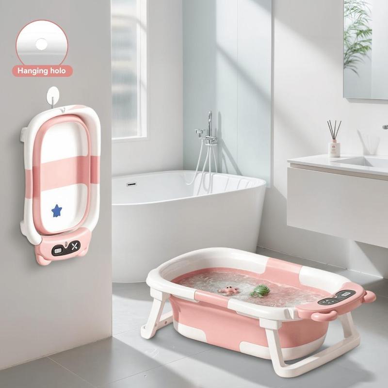 Portable Travel Baby Bath Tub for Toddler 0-36 Month,foldable Bathtub with Real-time Temp Monitor&Soft Cushion for Newborn