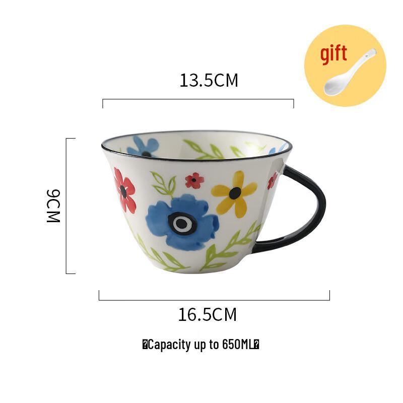 Zhi Shi Hand-Painted Ceramic Mug with Spoon