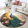 Peacock Garden Round Area Rug,Carpet Rug for Living Room Bedroom Sofa Playroom Decor,Non-slip Floor Mat