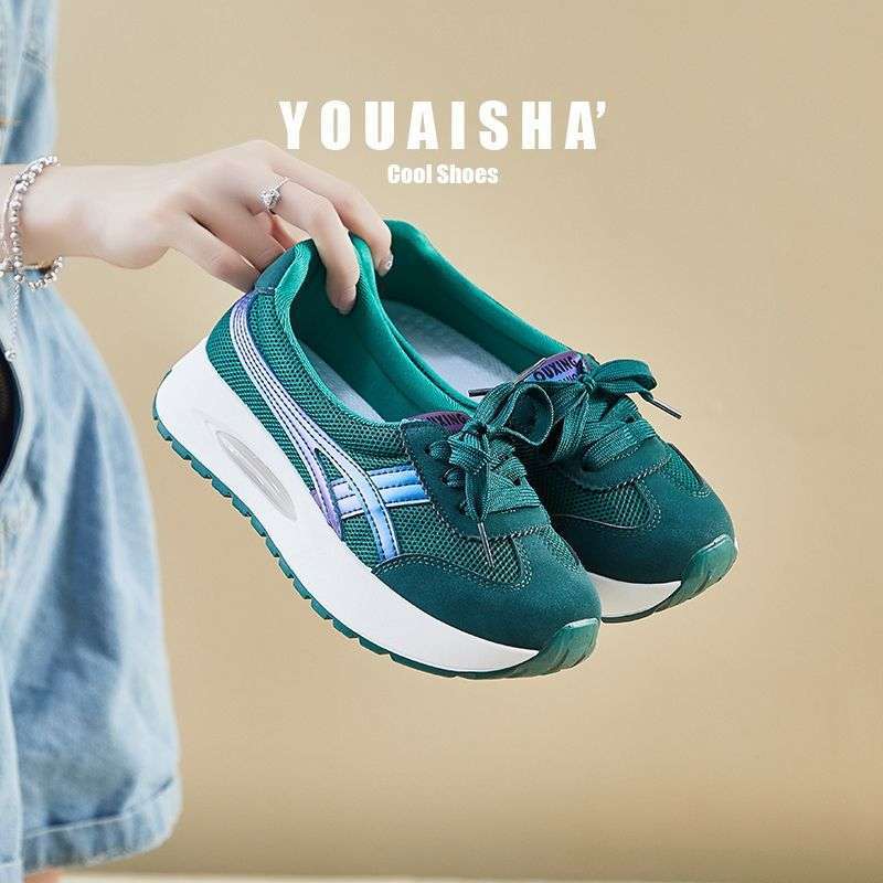 Ins Korean Version of Forrest Gump Shoes Women's Tide 2025 Spring New Thick-soled Heightening Student Mesh Sports Running Casual Shoes