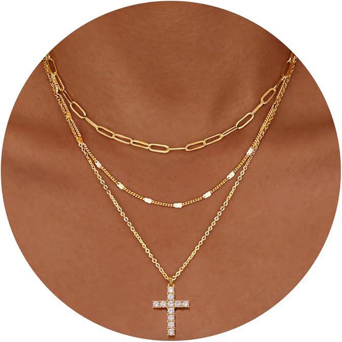 14K Gold-Plated Three-Strand Necklace: Twisted Copper Layered Paperclip Chain