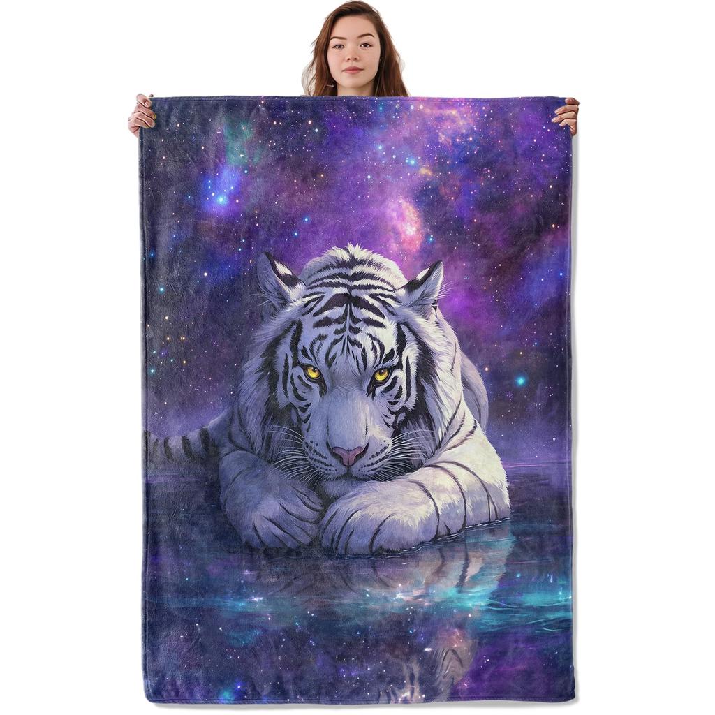 3D Print Tiger Flannel Throw Blanket Wild Animals Blanket King Queen Size Super Soft Lightweight Warm for Living Room Couch Sofa