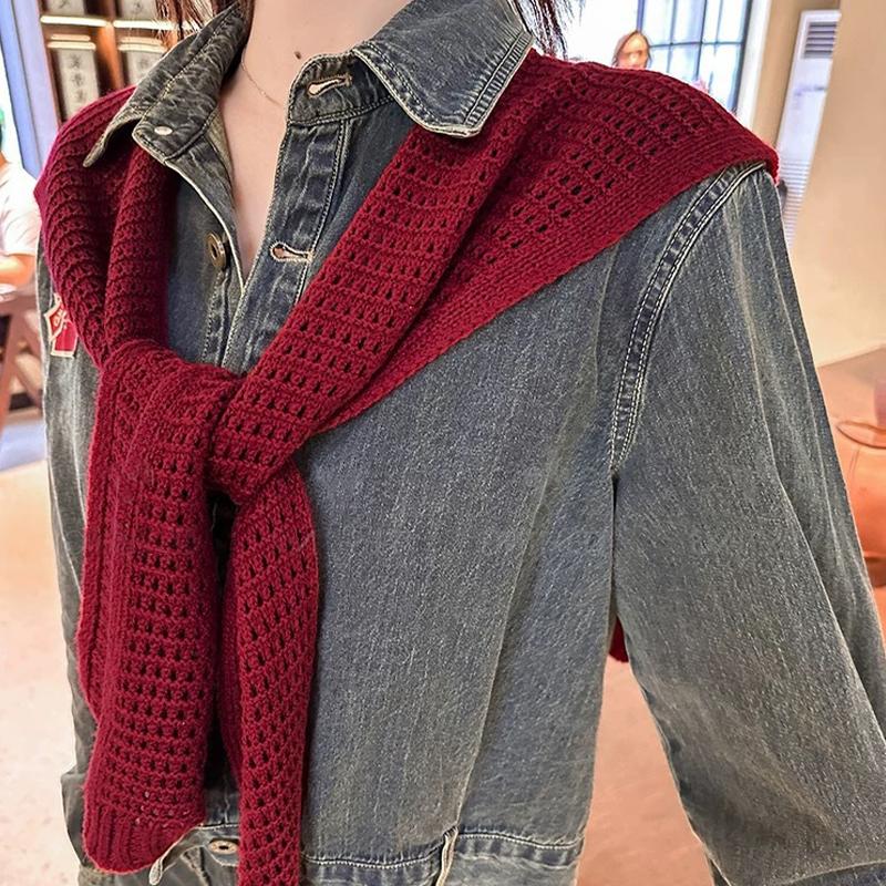 Gestrickter Schal Herbst Damenhemd Weste Schal Hohl Oberbekleidung Sommer Falscher Kragen