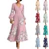 Robe Maxi Longue à Manches Longues et Col en V Plissée Imprimé Floral Coupe Évasée Élégante Longueur Maxi pour Tenue Décontractée et Formelle