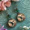 Grüne Perlenblume Kolibri Hängeohrringe Retro Antik Bronze Vogel Glasohrringe Damenschmuck Geschenk