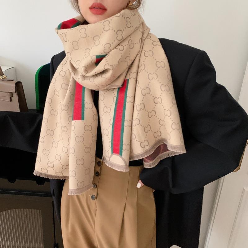 Autumn and winter long letter premium jacquard shawl double-sided dual-purpose scarf women's thickened warm imitation cashmere scarf