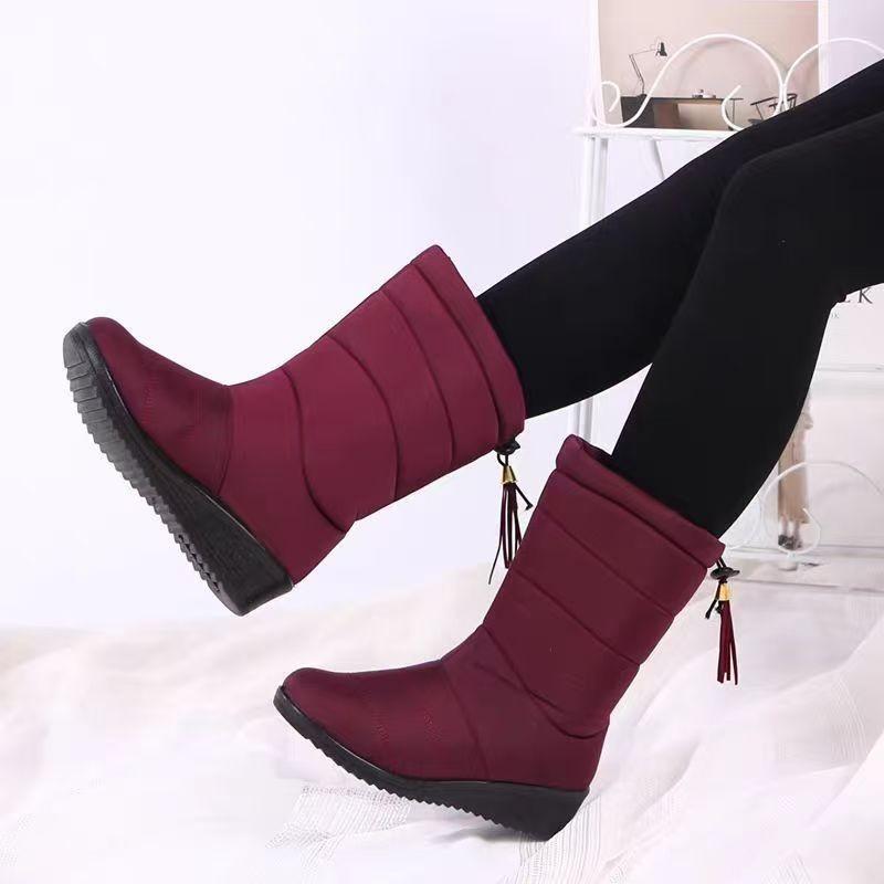 Women's Snow Boots Tassel Cotton Shoes Plush Down Warm Winter Shoes Lightweight Mid-Calf Boots Waterproof Soft Sole Women Boots