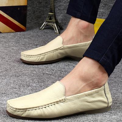Spring and Summer Genuine Leather Men's Couple's Beanie Casual Shoes Versatile British Foot Shoes Comfortable Driving Lazy Shoes