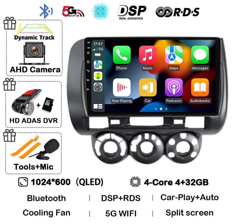 Android 14 Carplay Car Radio For Honda Fit Jazz City 2002 2003 2004 2005 2006 2007 Multimedia Video Player GPS Stereo Head Unit