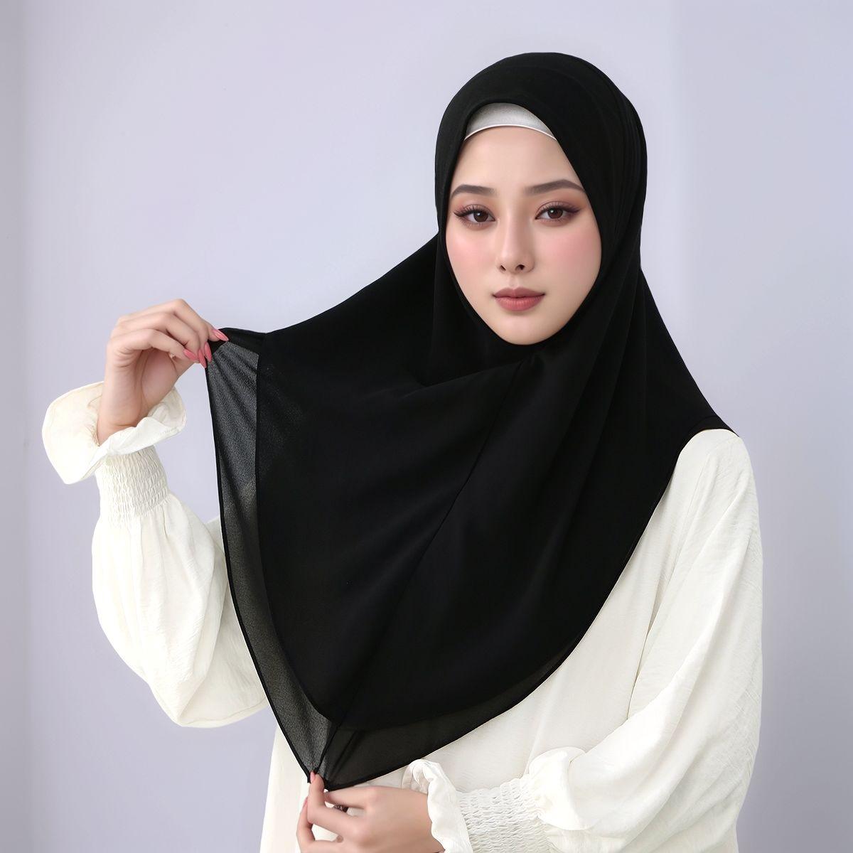 

Chiffon Muslim Instant Hijab Women Double Layered Amira Chemo Cap Islamic Scarf Cover Turban Headband Shawl Headscarf Wrap